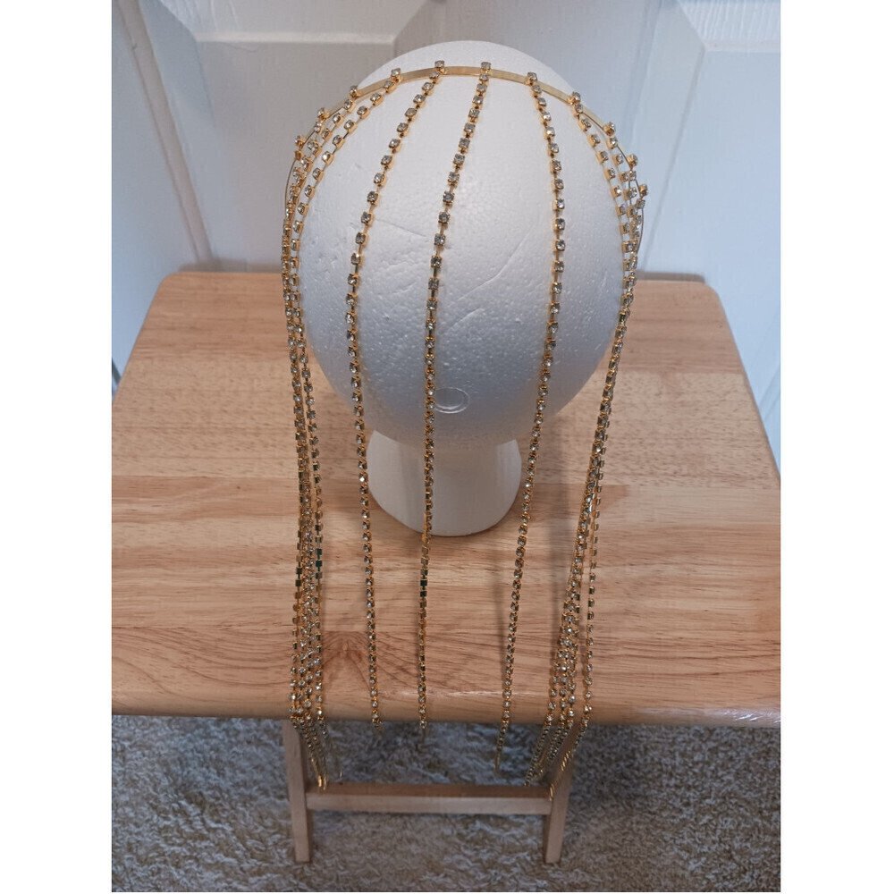 Fringe Rhinestone Headband In Gold - Picture 3 of 9